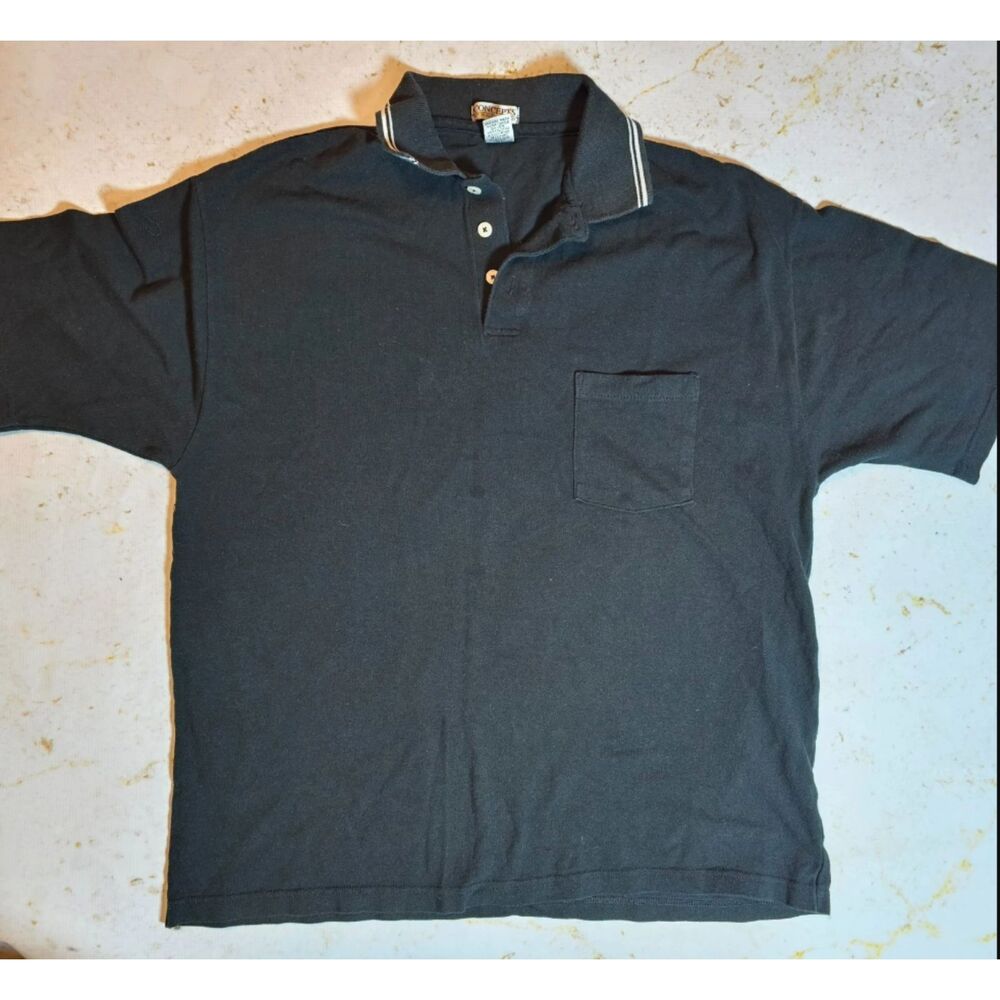 Vintage Concepts by Pine Island Polo Shirt Men’s XL Black Pocket Striped Collar